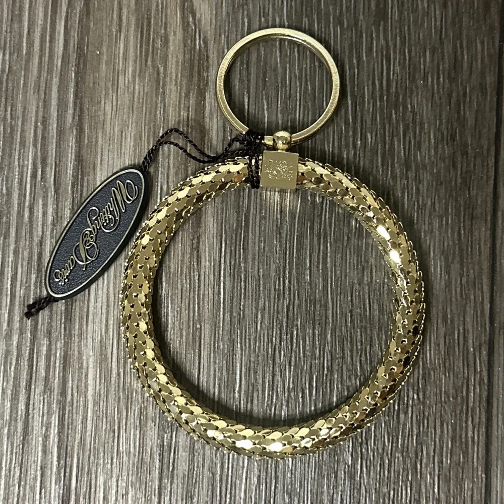 Whiting & Davis Keychain Ring Gold Mesh Original Tag Loop Key Ring USA Vintage